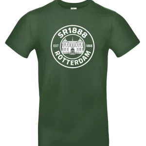 Groen SR1888 shirt met daarop afbeelding van het Sparta Kasteel in een cirkel waarin geprint staat: SR1888 Rotterdam EST.1888